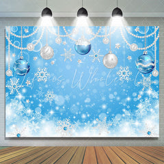 Lofaris Christmas Ball Pearl Bokeh Snowflake Blue Backdrop