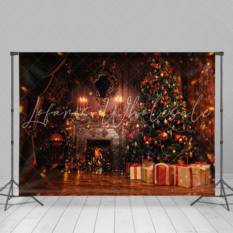 Lofaris Christmas Tree Fireplace Vintage Photo Backdrop