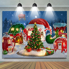 Lofaris Christmas Tree Santa Dreamy Red House Backdrop