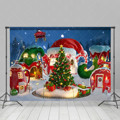 Lofaris Christmas Tree Santa Dreamy Red House Backdrop