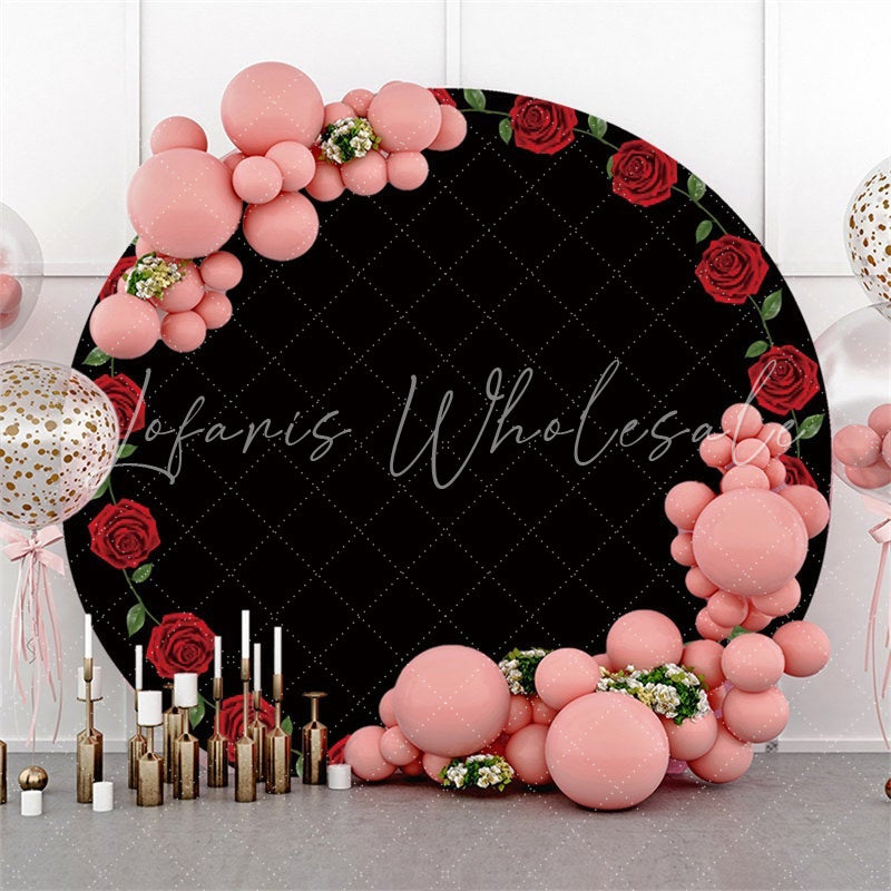 Lofaris Circle Black And Red Rose Happy Valentines Backdrop