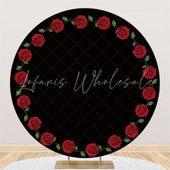 Lofaris Circle Black And Red Rose Happy Valentines Backdrop