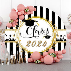 Lofaris Circle Black White Stripe Simple Graduation Backdrop