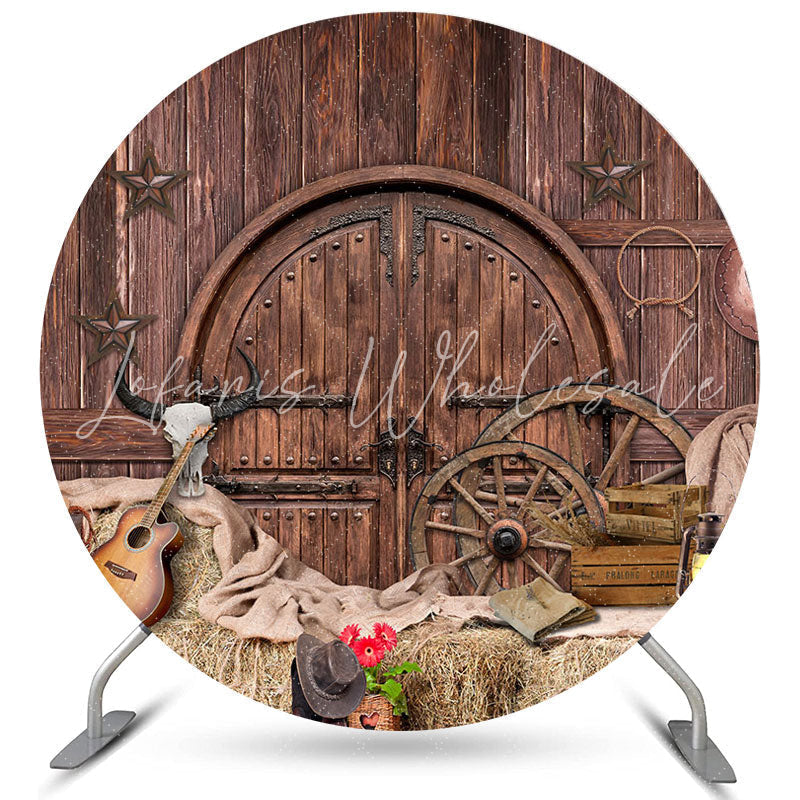 Lofaris Circle Brown Wooden And Western Cowboy Birthday Backdrop