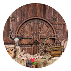 Lofaris Circle Brown Wooden And Western Cowboy Birthday Backdrop