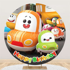 Lofaris Circle Cartoon Cute Car Happy Birthday Backdrop For Kids