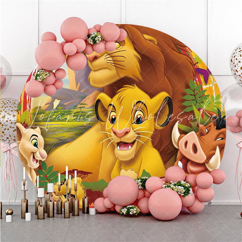 Lofaris Circle Cartoon Lion Animals Birthday Party Backdrop