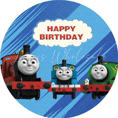 Lofaris Circle Cartoon Little Trains Happy Birthday Backdrop