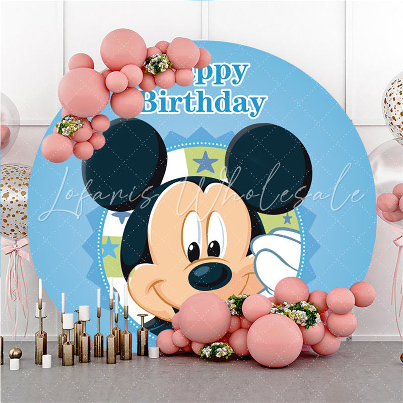 Lofaris Circle Cartoon Mouse Happy Birthday Backdrop For Boy