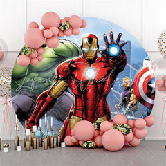 Lofaris Circle Cartoon Super Hero Boys Birthday Party Backdrop