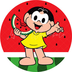 Lofaris Circle Cartoon Watermelon Girl Round Birthday Backdrop