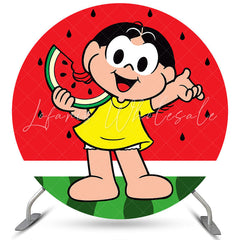 Lofaris Circle Cartoon Watermelon Girl Round Birthday Backdrop