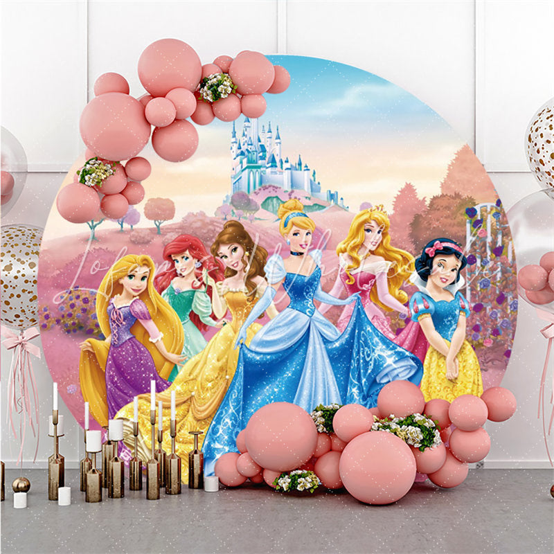 Lofaris Circle Castle And Princess Happy Birthday Backdrop