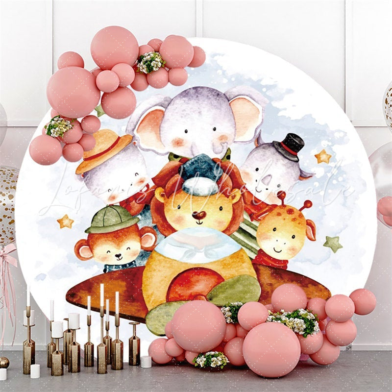 Lofaris Circle Cute Animals Round Airplane Baby Shower Backdrop