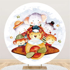 Lofaris Circle Cute Animals Round Airplane Baby Shower Backdrop