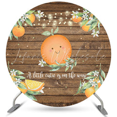 Lofaris Circle Cute Orange Brown Wood Baby Shower Backdrop