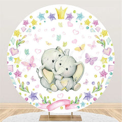 Lofaris Circle Elephants And Butterfly Baby Shower Backdrop