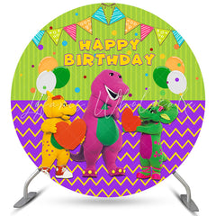 Lofaris Circle Friend Dinosaurs Give Red Heart Happy Birthday Backdrop