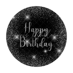 Lofaris Circle Glitter And Silver Happy Birthday Backdrop