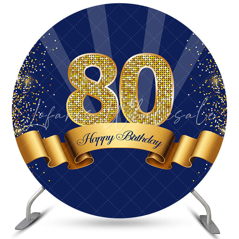 Lofaris Circle Glitter Royal Blue Happy 80th Birthday Backdrop