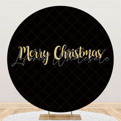 Lofaris Circle Gold Glitter Black Merry Christmas Backdrop