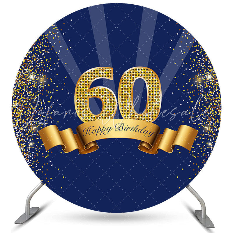 Lofaris Circle Gold Glitter Blue 60th Happy Birthday Backdrop