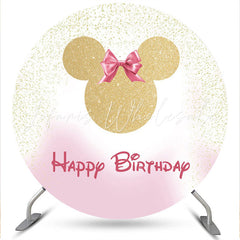 Lofaris Circle Gold Glitter Pink Bow Tie Happy Birthday Backdrop