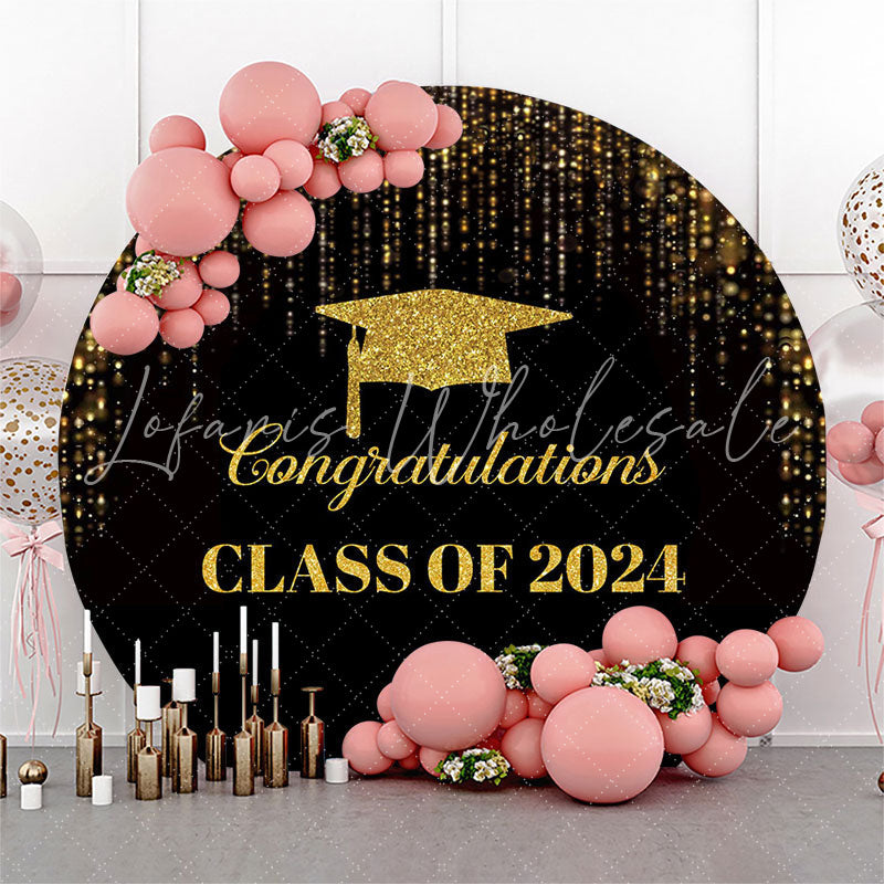 Lofaris Circle Golden Black Congratulations Grad Backdrop