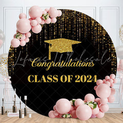 Lofaris Circle Golden Black Congratulations Grad Backdrop