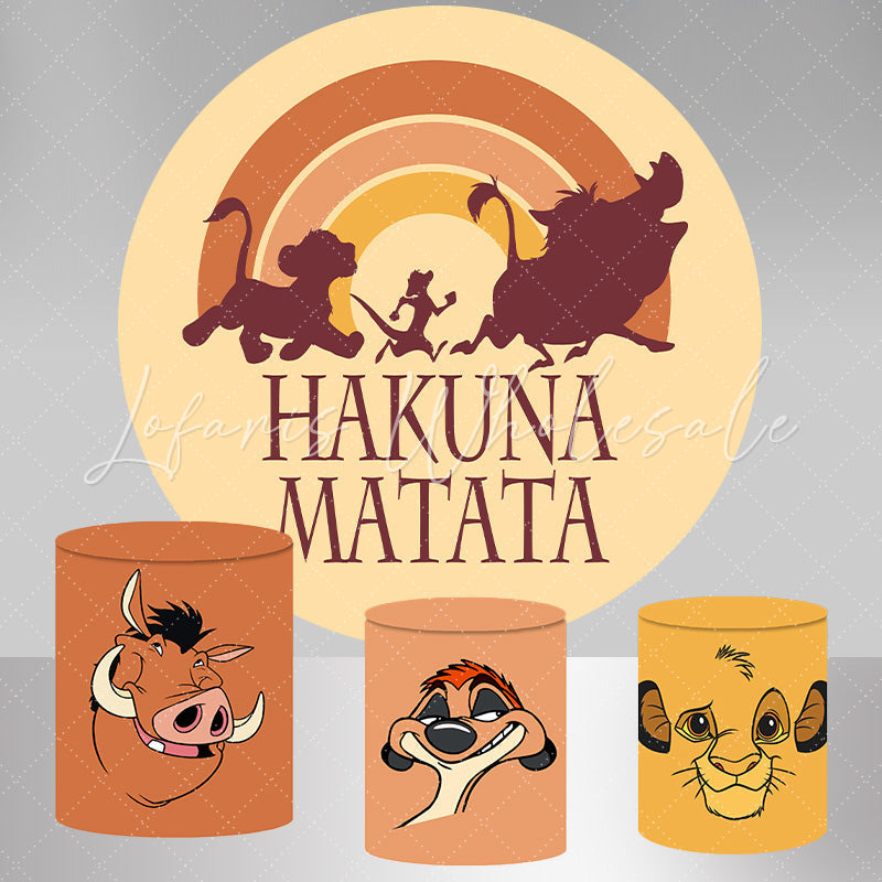 Lofaris Circle Hakuna Matata Cartoon Lion Birthday Backdrop Kit