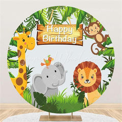 Lofaris Circle Jungle And Animals Happy Birthday Backdrop