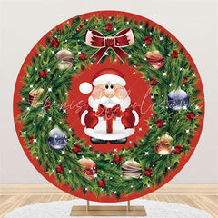 Lofaris Circle Little Santa Claus Round Red Christmas Backdrop