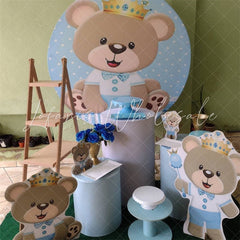 Lofaris Circle Little Teddy Bear Round Blue Baby Shower Backdrop