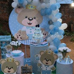 Lofaris Circle Little Teddy Bear Round Blue Baby Shower Backdrop