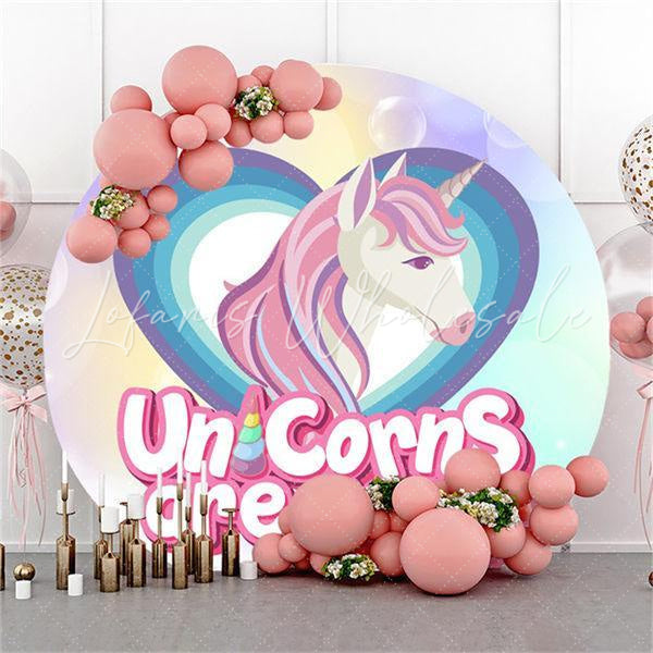 Lofaris Circle Love Unicorn Happy Birthday Backdrop For Party