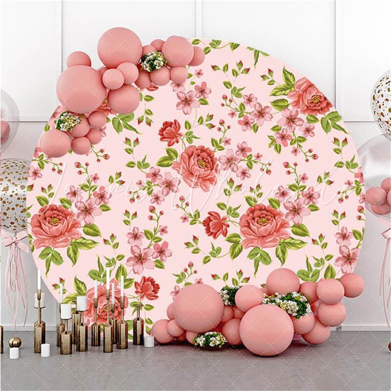 Lofaris Circle Pink Flower Happy Birthday Backdrop For Girl