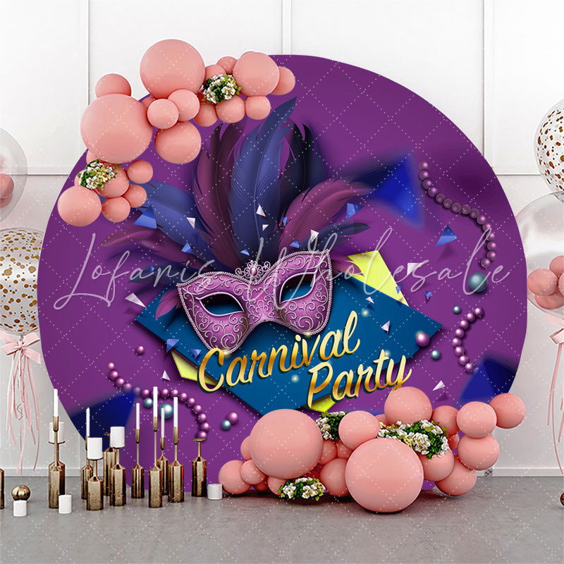 Lofaris Circle Purple Feather Mask Carnival Party Backdrop