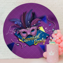 Lofaris Circle Purple Feather Mask Carnival Party Backdrop