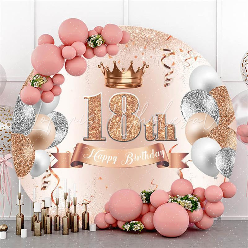 Lofaris Circle Rose Gold Balloons 18th Happy Birthday Backdrop