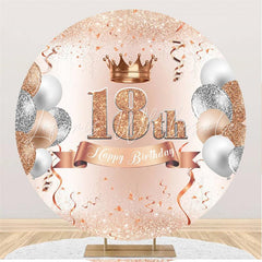 Lofaris Circle Rose Gold Balloons 18th Happy Birthday Backdrop