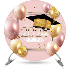 Lofaris Circle Rose Gold Balloons Happy Graduation Backdrop