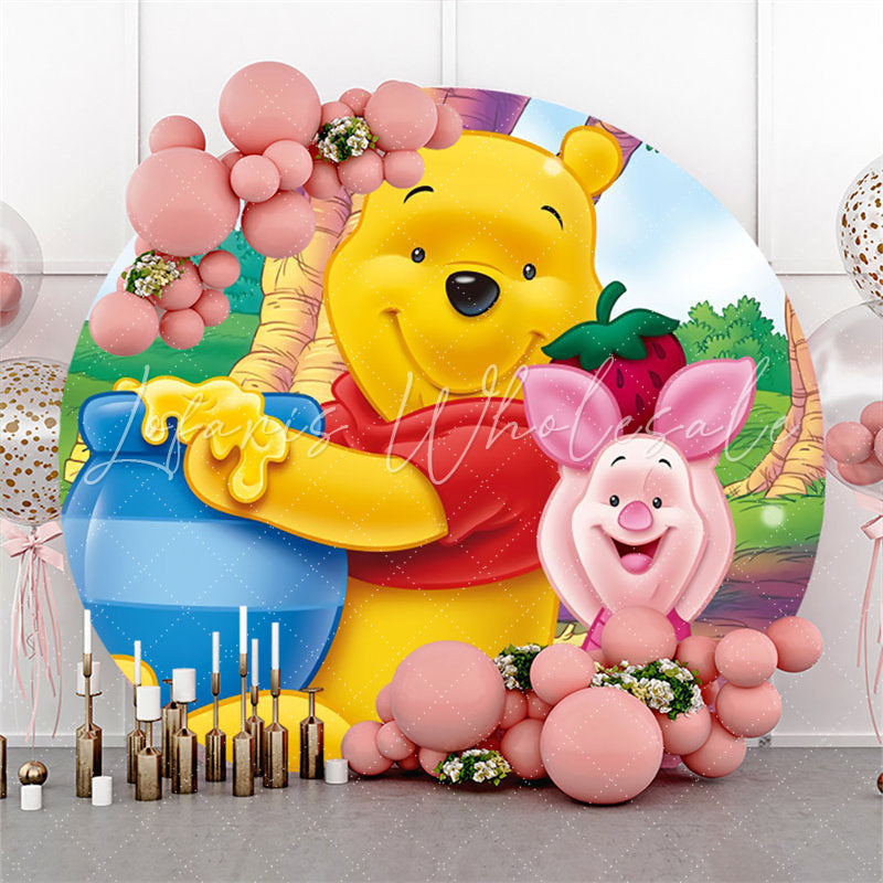 Lofaris Circle Small Bear And Pig Cartoon Birthday Backdrop