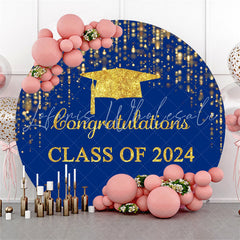 Lofaris Circle Sparkle Golden Blue Happy Graduation Backdrop