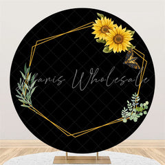 Lofaris Circle Sunflower Golden Hexagon Happy Birthday Backdrop