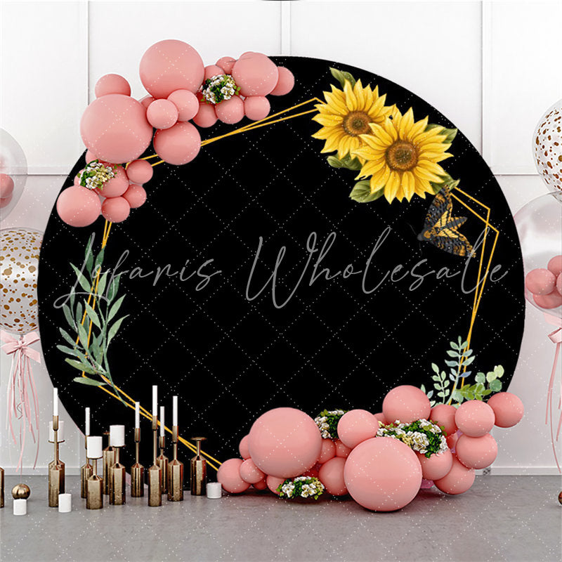 Lofaris Circle Sunflower Golden Hexagon Happy Birthday Backdrop