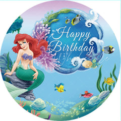 Lofaris Circle Under The Sea Princess Happy Birthday Backdrop