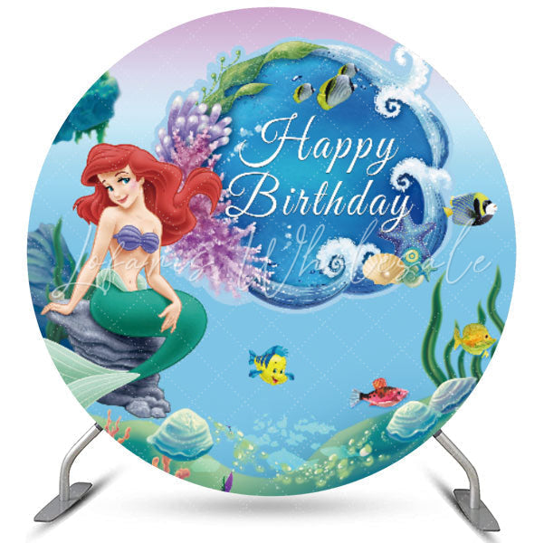 Lofaris Circle Under The Sea Princess Happy Birthday Backdrop