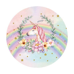 Lofaris Circle Unicorn And Flower Birthday Backdrop For Party