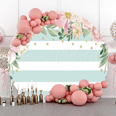 Lofaris Circle White Stripe Pink Flower Happy Birthday Backdrop