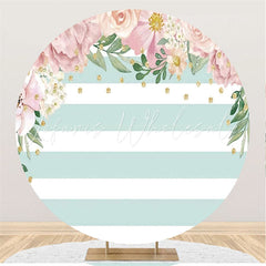 Lofaris Circle White Stripe Pink Flower Happy Birthday Backdrop